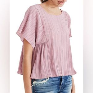 Madewell mauve / pink ribbed short sleeve blouse size large